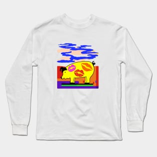 Lipstick on Cute Pig Long Sleeve T-Shirt